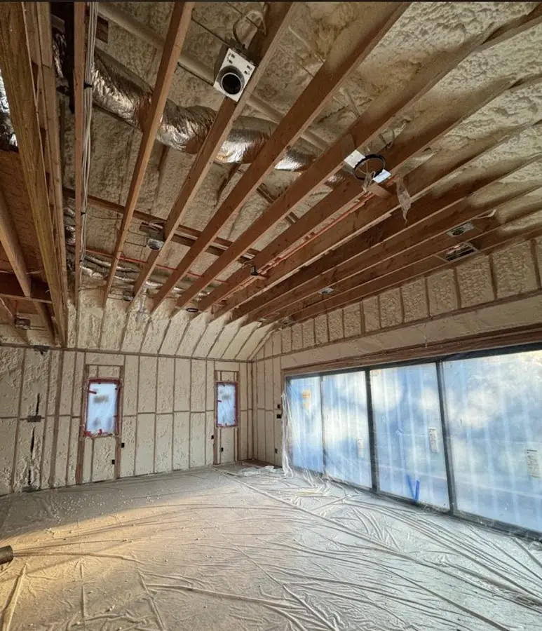 Interior walls and ceiling insulated with spray foam during new construction in Marvin